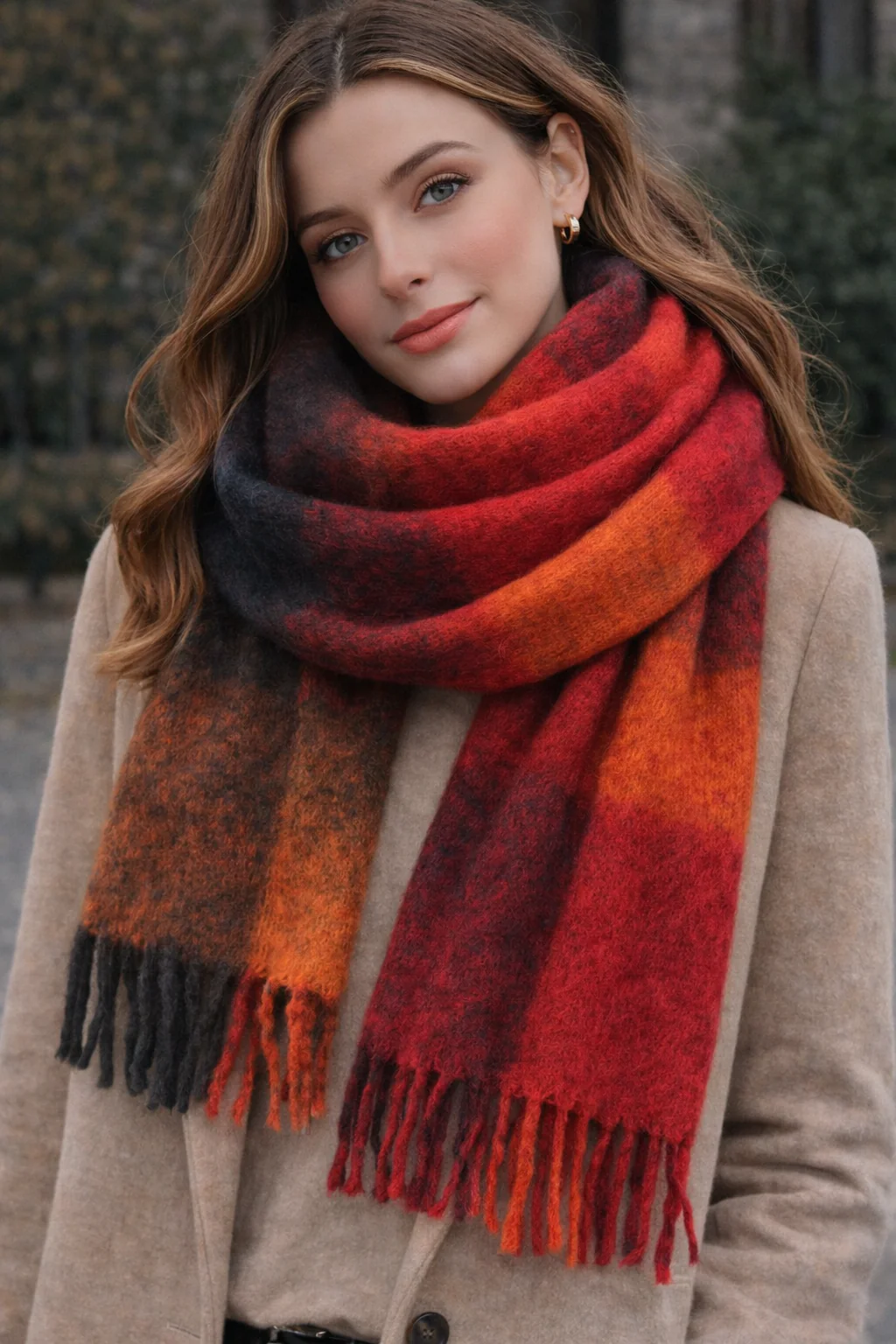 SCARF FRINGE ORANGE/RED